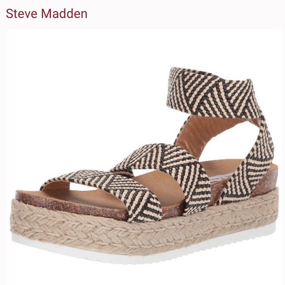 Steve Madden Kimmie Open Toe Casual Espadrille Sandals in tan and black - Picture 2 of 13